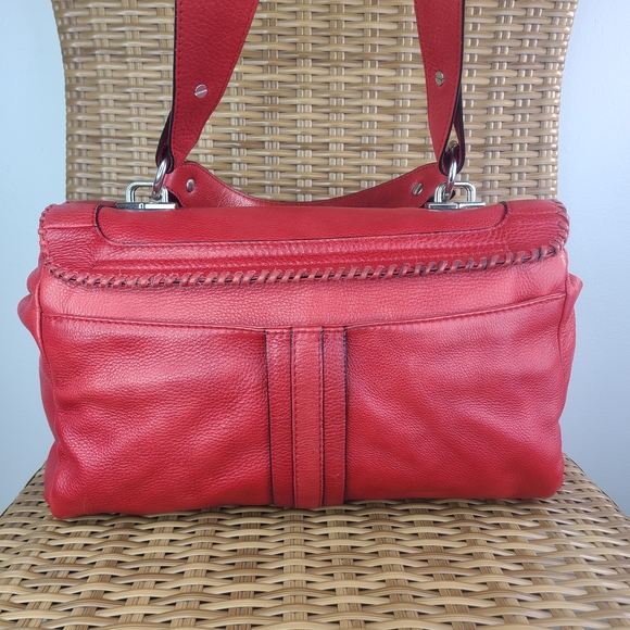 Oryany Red Pebbled Leather Shoulder Bag Satchel Purse Handbag Stud Accent - Picture 5 of 16